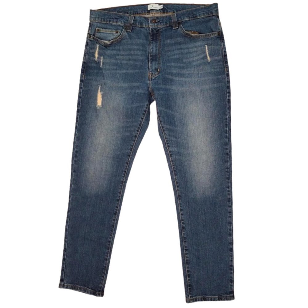 TRUE CRAFT Distressed Denim Taper Leg Blue Jeans Men's 36 x 30